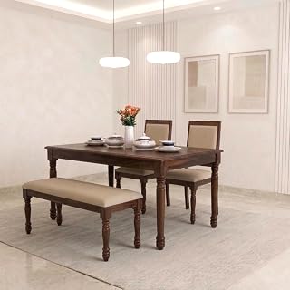 Solid Sheesham Wood Dining Table Set, 4 Seater, with 2 Chairs and 1 Bench, Honey Finish, for Dining Room and Hotel Price In India