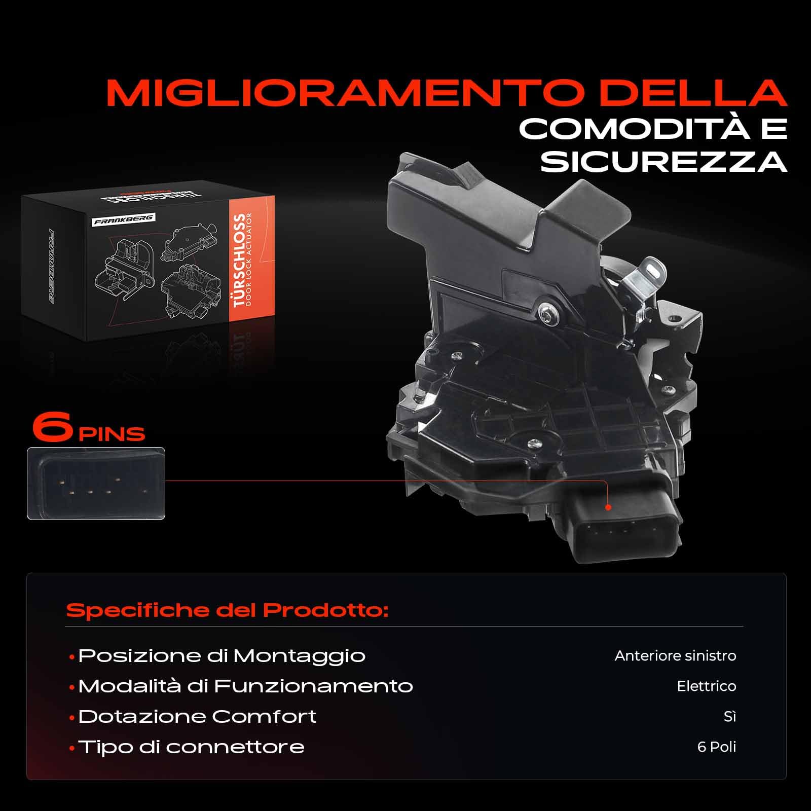 Frankberg Serratura porta serratura auto Anteriore sinistro Compatibile con C-Max DM2 Focus C-Max DM2 Focus II Turnier DA DS FFS Focus II DA DP HCP Focus II Berlina DB DH FCH Replace# 3M5A-R21813-ES