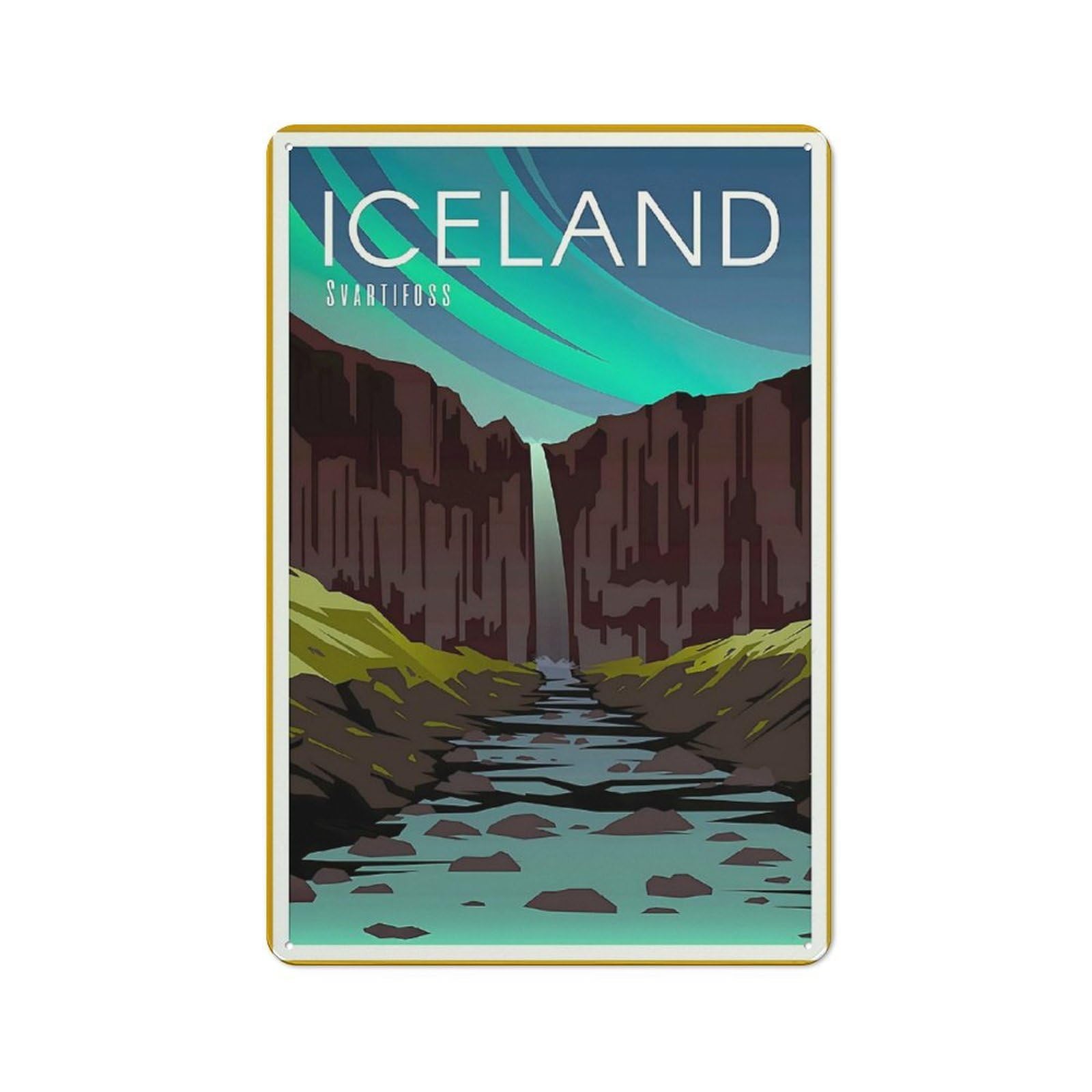 Junmoney Travel To Iceland Vintage Tin Wall Plaque 30X20cm For Studio Or Craft Room, For Garage, Workshop And Man Cave Decoration