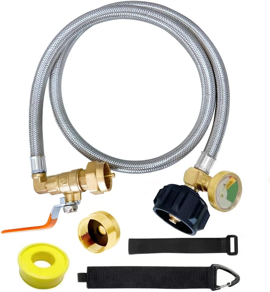 Upgraded 36" Stainless Braided QCC1 Type Inlet Propane Refill Adapter