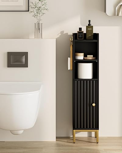 Miniatura 5 de Armario de almacenamiento para baño, gabinete pequeño de esquina con puerta y estantes, gabinete de papel higiénico estrecho, organizador de baño