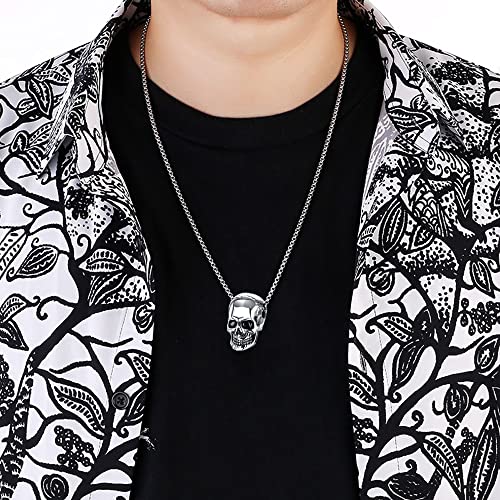 2 Pcs Skull Necklace Gothic Punk Rock Hip Hop Pendant Necklace Cool Amulet Pendant Necklace for Men - Black Silver4