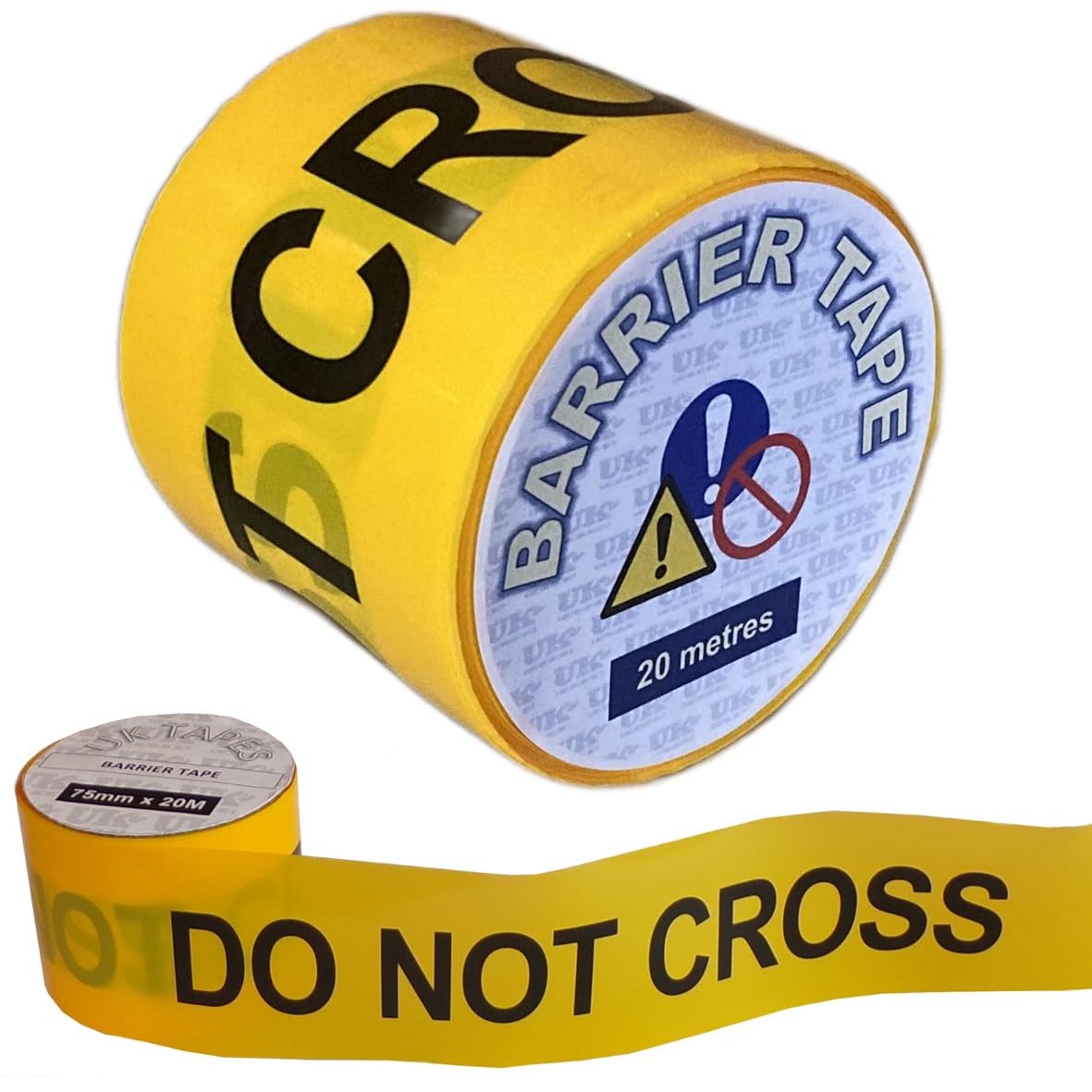 Uk Tapes Black On Yellow Do Not Cross Barrier Tape - Hazard Warning Cordon - Non-Adhesive Plastic Marking Tape (75Mm X 20M)