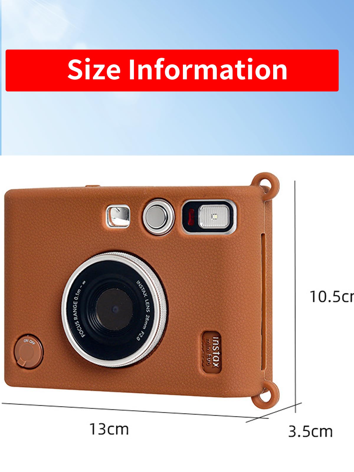 BOVUGAC Funda para cámara instantánea Fujifilm Instax Mini EVO, protección suave, funda de silicona para accesorios Instax Mini EVO, color marrón