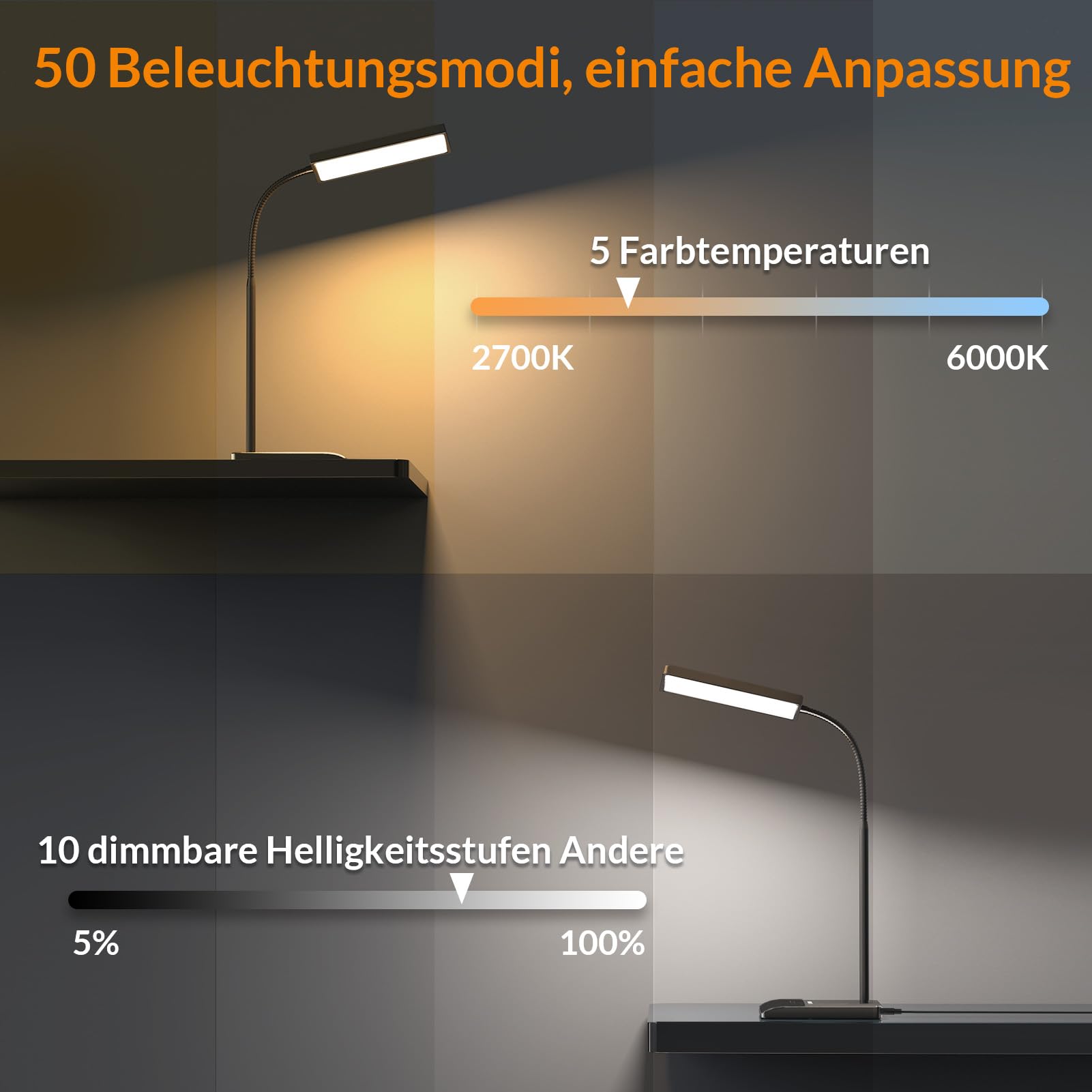 LEPOWER LED Schreibtischlampe 800 LM dimmbar tischlampe 12 W tageslichtlampe leselampe，50 Beleuchtungsmodi,tischleuchte helle Schreibtischlampen für Schlafzimmer, Arbeitszimmer