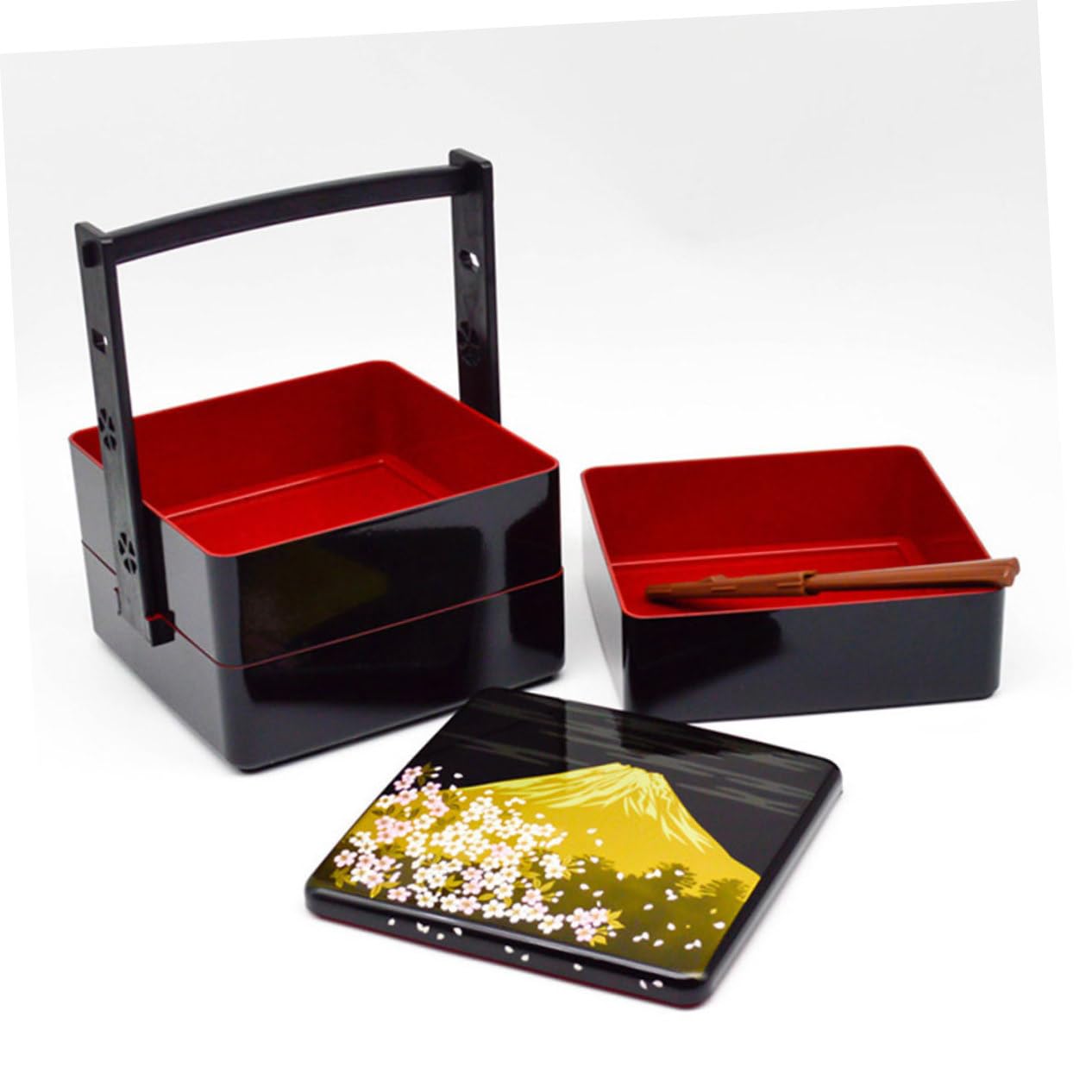 Boîte à Lunch et Rangement des Céréales à Domicile pour Pique-niques Bento Japonaise Noire Réutilisable en Abs Design à Trois Couches, Pratique et Hermétique