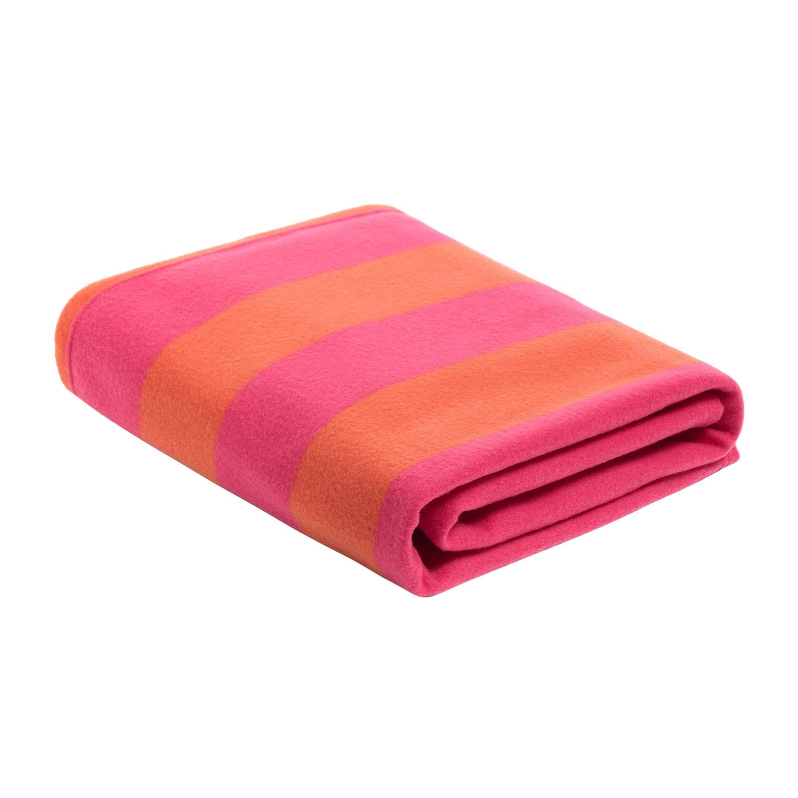 Ohs Orange/Pink Fleece Blanket Stripe Sofa Throw, Soft Warm Cosy Throws For Sofas Bed Settee Decorative Throw Blanket Lightweight Comfy Single Bed Throws, - 120 X 150Cm