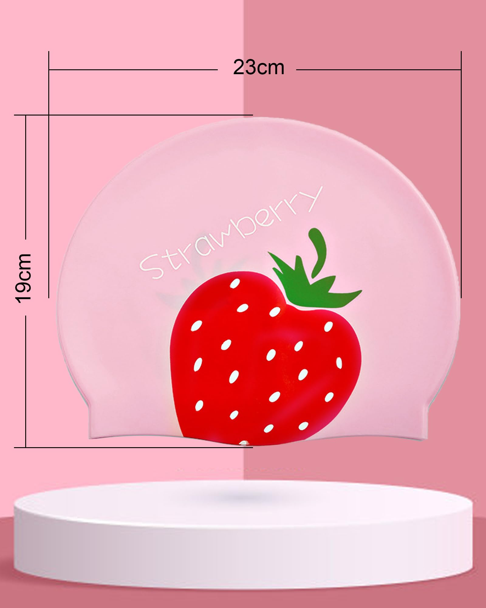 Swimming Cap Kids 6-14 - Swim Hat for Kids 6-14 Years Silicone & Waterproof, Pink strawberry, One size fits ages 6-14 - Image 4