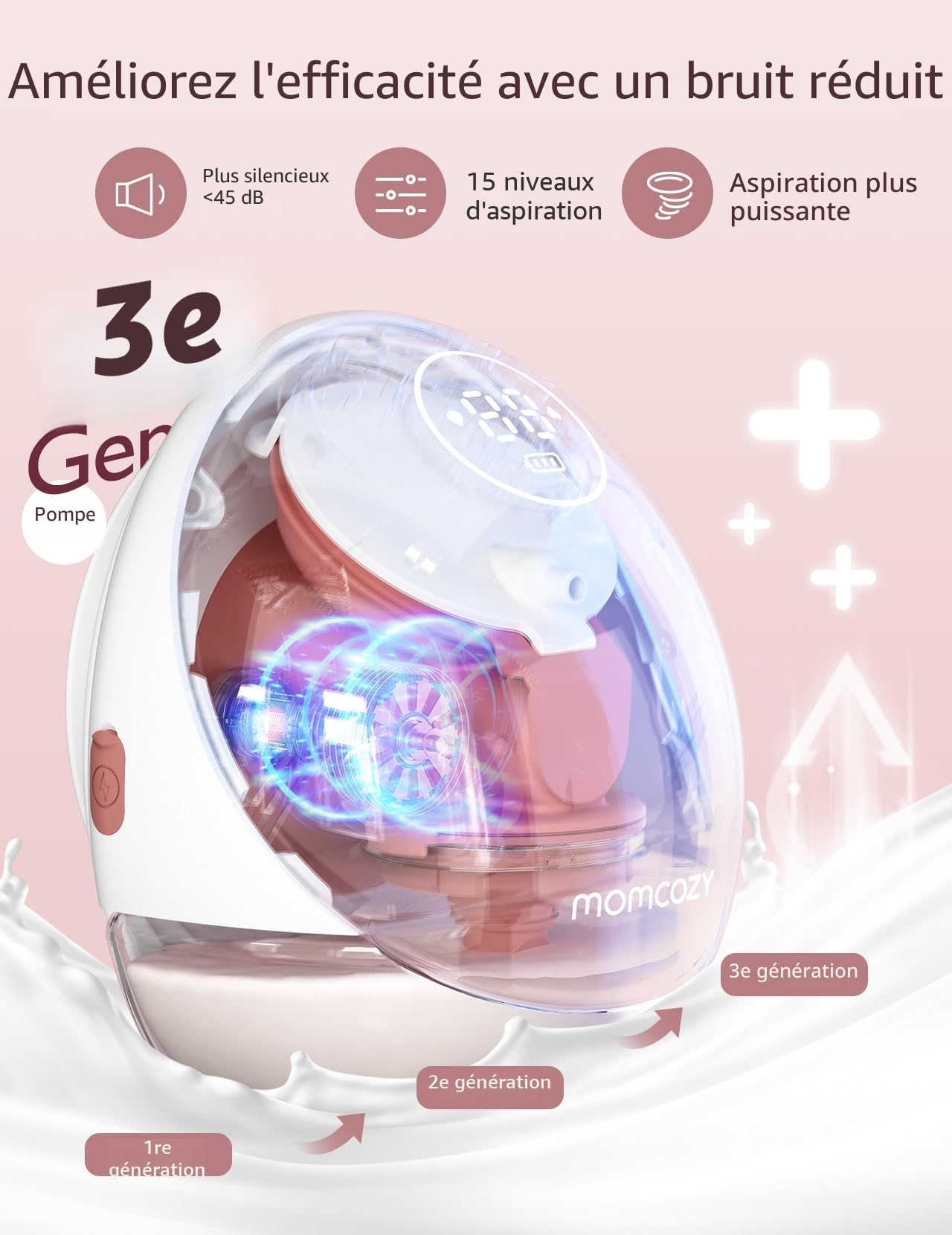 Momcozy M9 Tire-Lait Electrique Main Libre Portable (1, Rouge)