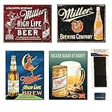 Miller Beer Tin Sign Bundle - Miller Bound to Please, Miller Brewing Vintage, Miller High Life Brew,...
