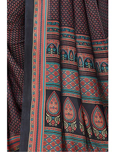Image of SIRIL Women's Printed Silk Crepe Saree with Unstitched Blouse Piece