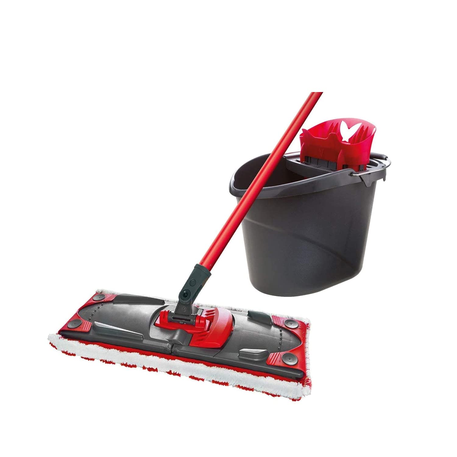 Conjunto de Fregona Plana y Cubo en Microfibra Color Negro/Rojo