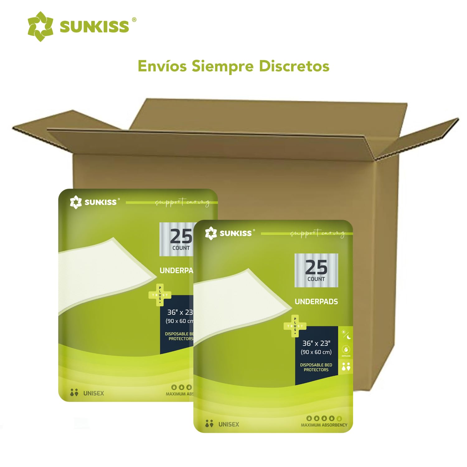 SUNKISS TrustPlus 60x90 cm Empapador Desechable para Incontinencia, Almohadilla Absorbente para Adultos, Ancianos y Niños, Protección de Cama y Muebles, Multifuncional, Tela No Tejida, 25 Unidades