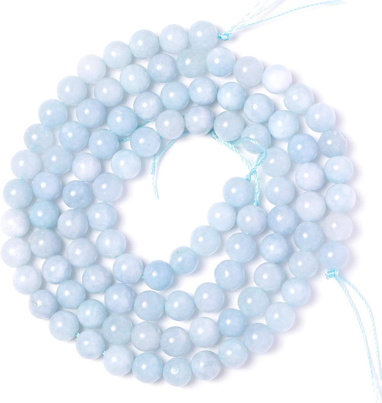 MGIE Loose Round Smooth Semi-Precious Created Light Blue Aquamarine Stone Gemstone Beads for DIY Beading Jewelry Making Full Strand 8mm 15.5" (Approx 45pcs) Created Blue Aquamarine 8mm