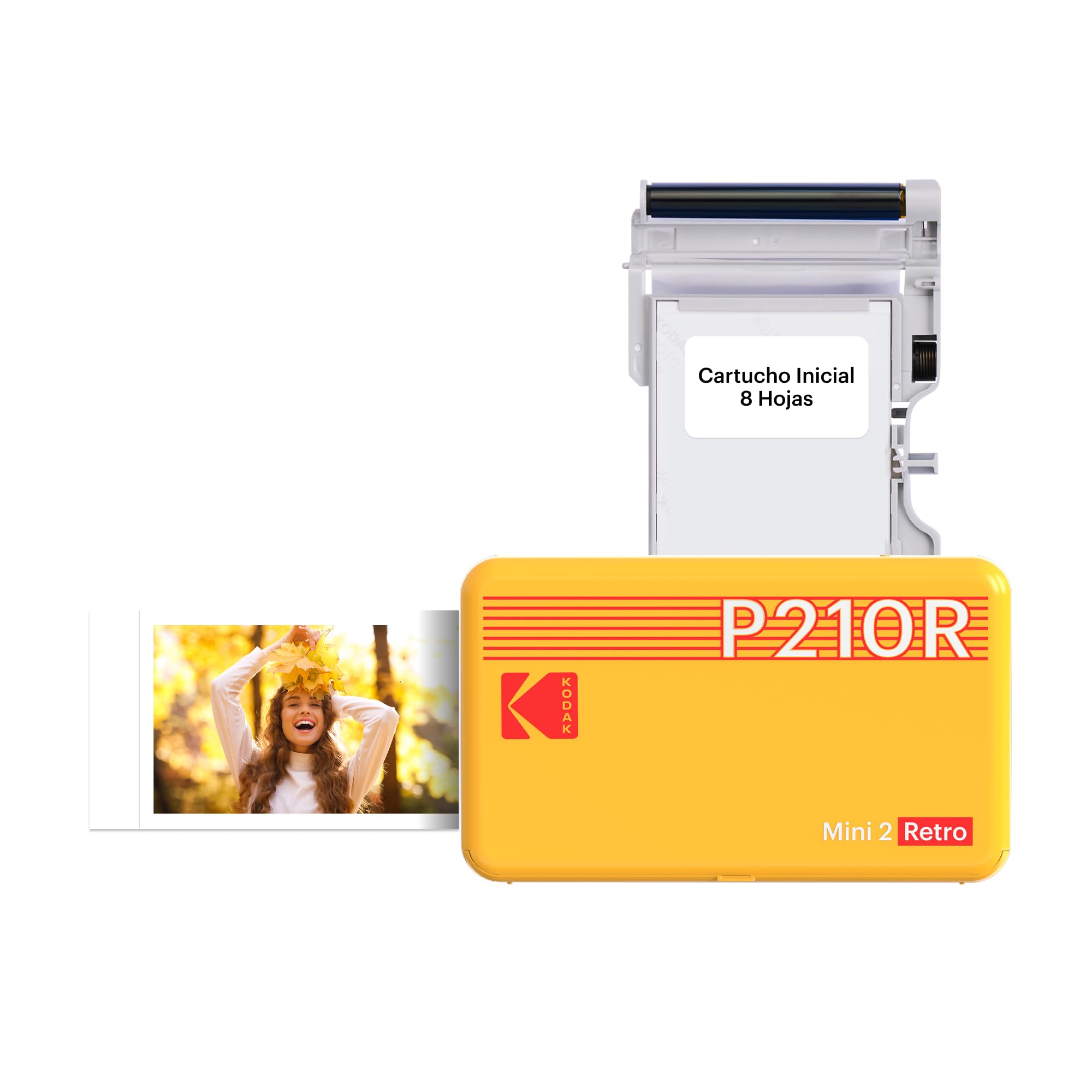 Kodak Mini 2 Retro 4Pass, Impresora Fotográfica + 8 Hojas, Fotos Instantáneas Tamaño 5,3x8,6cm, Conexión Inalámbrica Bluetooth - Amarillo