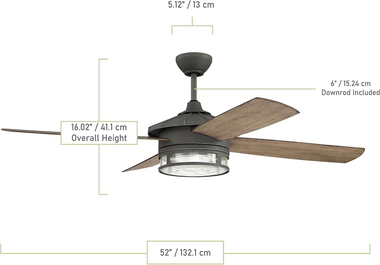 Popular Craftmade STK52AGV4 Stockman 52 Outdoor Ceiling Fan with LED Light and Remote, 4 Blades, Aged Galvanized