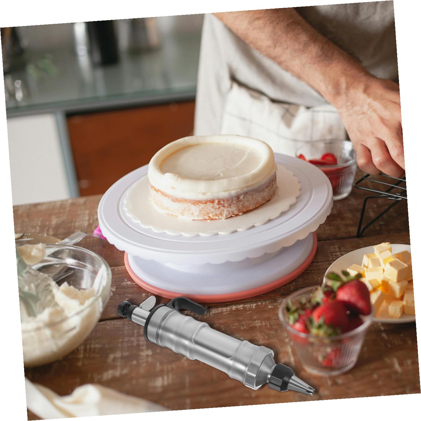 Sosoport Siringa per Pasticceria in Acciaio Inossidabile Strumento per Decorare Torte Non Appiccicoso Utile per Baking a Casa Accessorio per Dolci e Biscotti