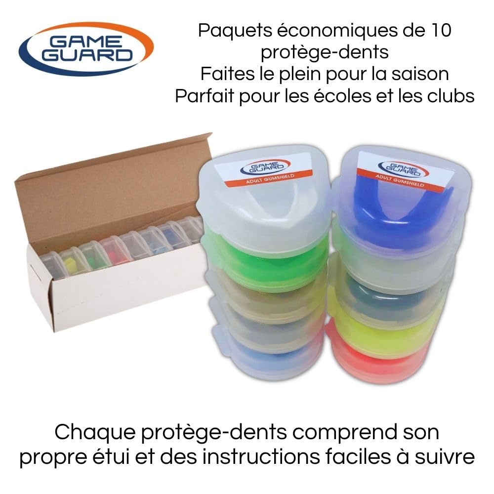 GAME GUARD - Protège-dents pour la boxe, le rugby, le hockey, le karaté, le taekwondo/protège dent pour enfant, junior de 8, 9, 10, 11, 12 ans. Approuvé CE - Protège leurs dents et leurs