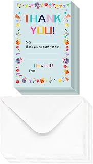 60 Pieces Kids Thank You Cards Fill in the Blank Thank You Notes with Envelopes Colorful Thanks Cards for Birthday Party