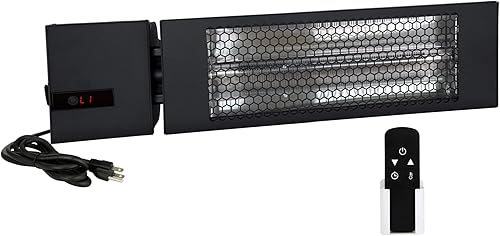 KING RK1215-RMT-PLG-BLK Calentador radiante infrarrojo eléctrico para interiores y exteriores con enchufe y control remoto de 15 A, 24 pulgadas,