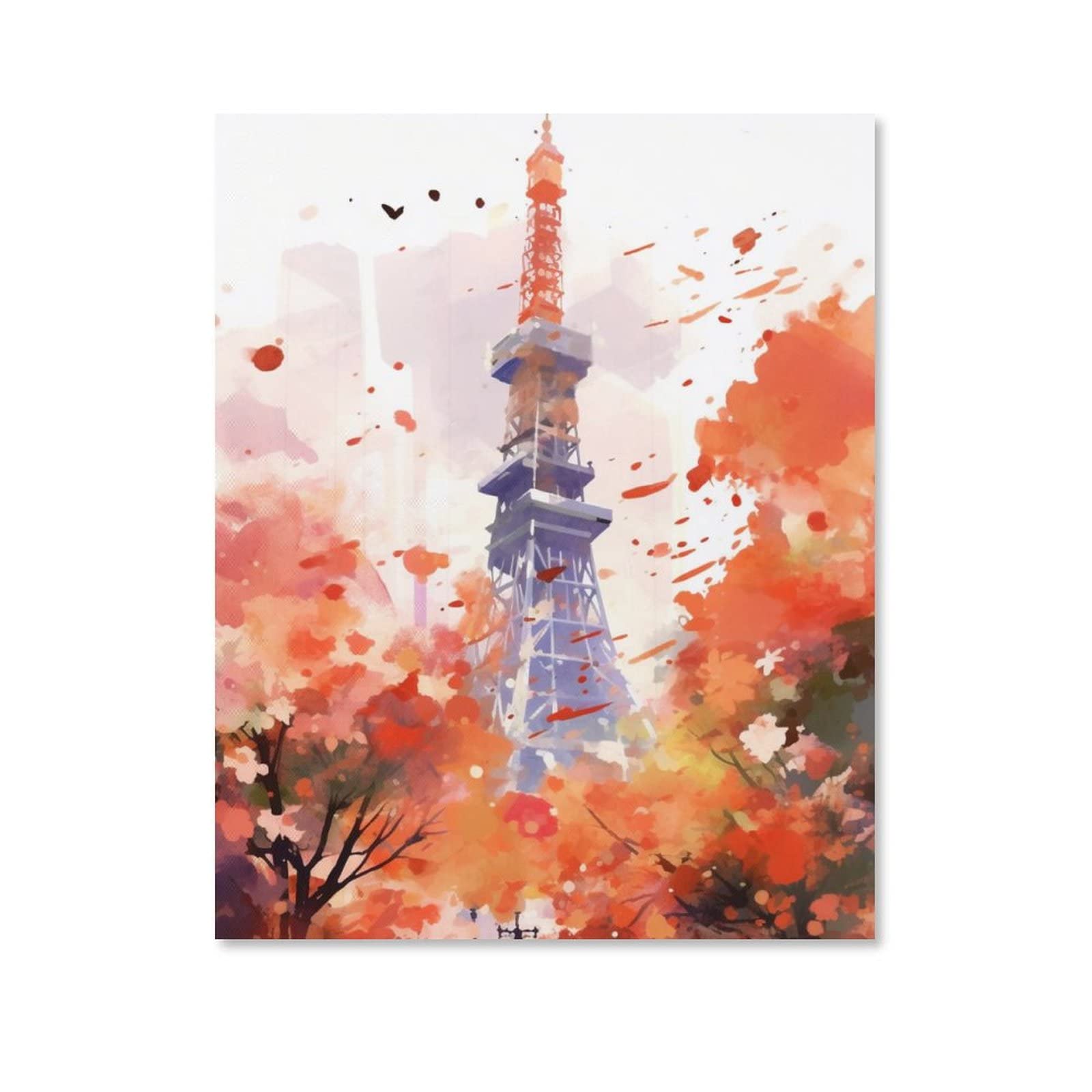 Amazon.co.jp: 絵画 東京タワー、日本インテリア 絵画 水彩イラスト