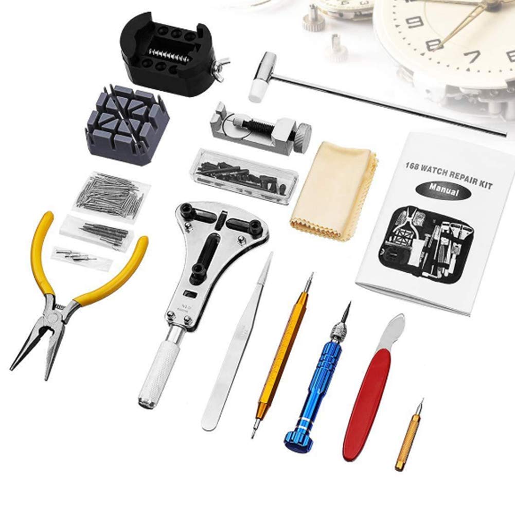 Kit de herramientas de reparación de relojes, juego de herramientas de reemplazo de batería de reloj con estuche de transporte, herramientas de barra de resorte para abrir cajas de relojes para repara