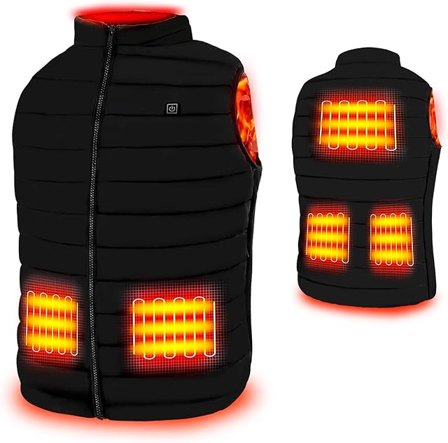 Rrtizan Heated Vest for Mens and Womens, USB Electric Heating Vests, 3 Temperature Levels Electrically Heated Jacket, Size Adjustable, Washable, Winter Warm Vest Coats for Hunting, Outdoor, Camping-S