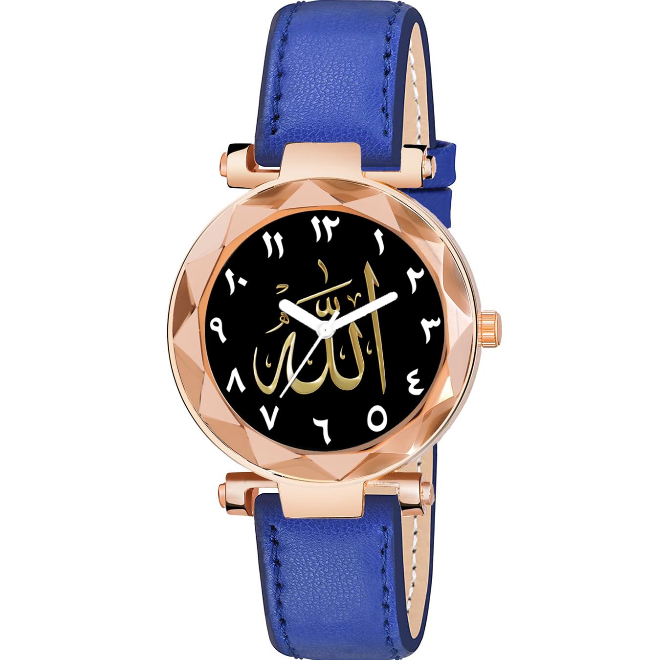 Sky Mart Analog Round Black Dial Stylish Blue Strap Islamic Muslim Wrist Watch for Women and Girls, Pack of 1 – Allah-GEN-RG-BLU-L