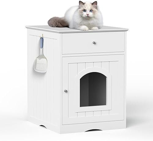 Casa de arena para gatos, caja de arena para gatos, muebles con puertas, cajón de almacenamiento para interiores, baño, mesa auxiliar de