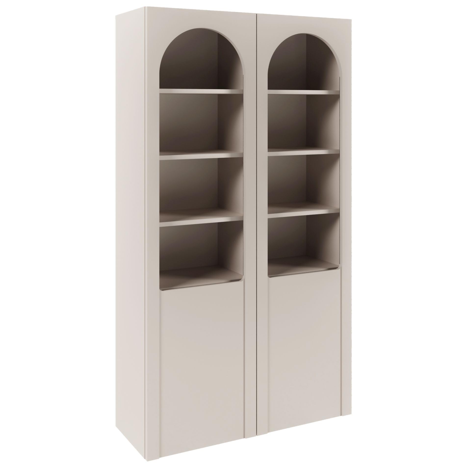 Selsey Glasvitrine Arkadia Zweiflügelige Glas Vitrine in Kaschmir Vitrinenschrank mit Glaseinsätzen 8 Glasböden & 4 Fächer Laminierte Spanplatte Tip-On-System 100 cm Breite Wohnzimmer/Büro