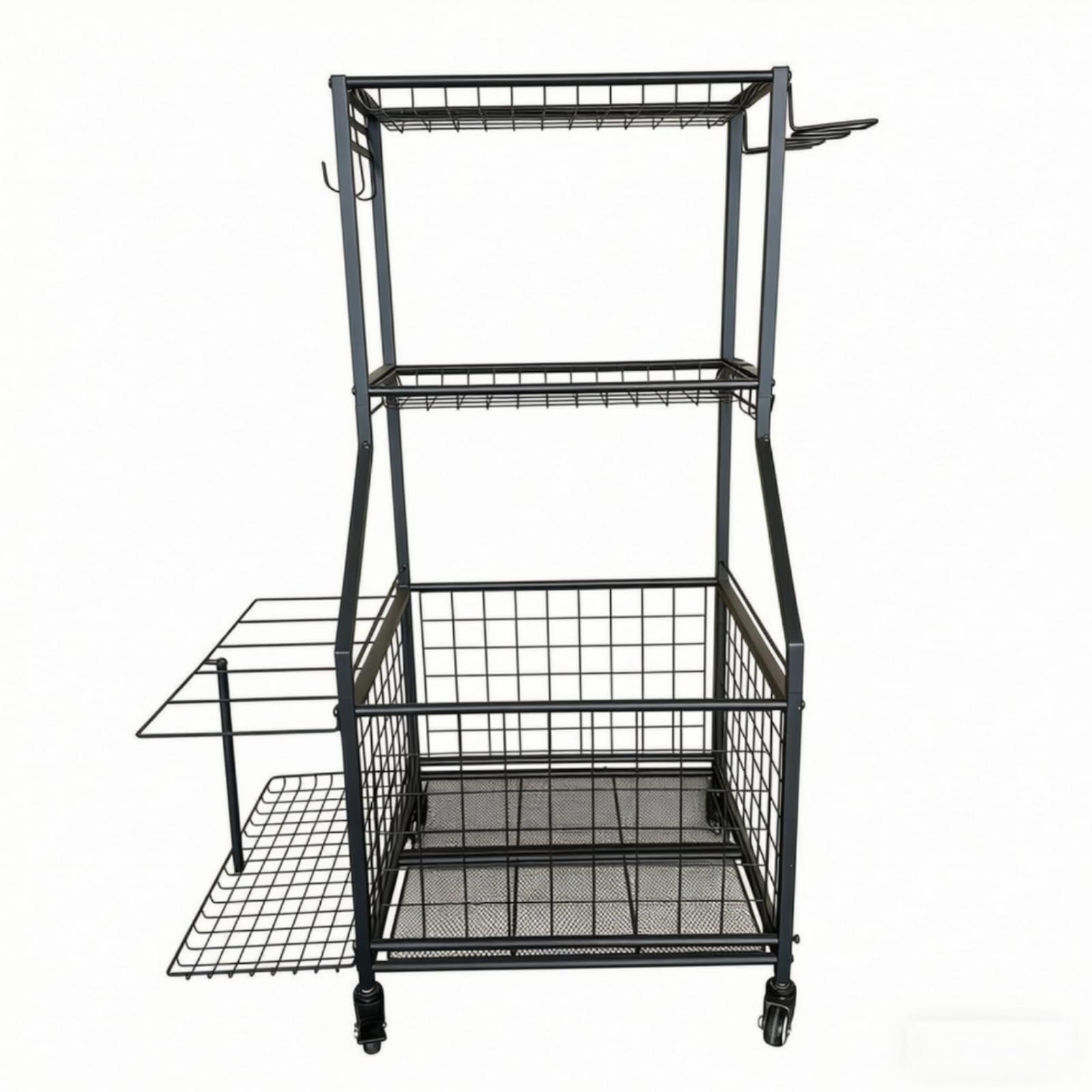 Carrello in Metallo con Ruote Multiuso Carrello Organizer con Ganci Compatto Scaffale per Palestra, Scuola