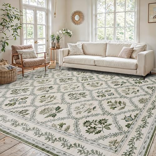 Tapete decorativo boho floral verde oliva 5x8 pies miniatura 7