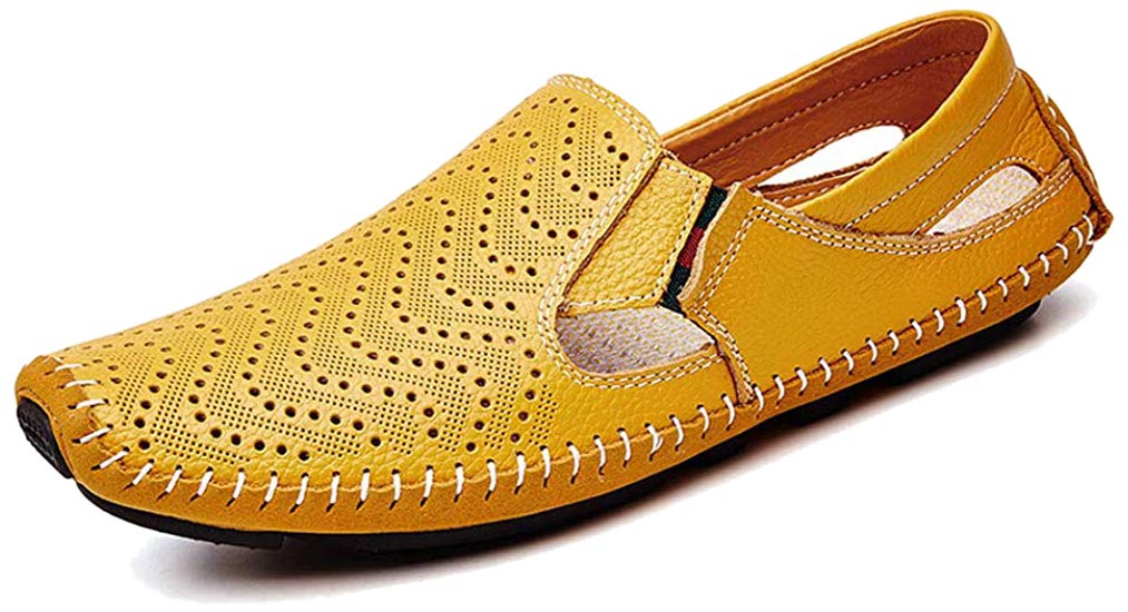 Mocasines casuales para hombre, de piel auténtica, transpirables, a la moda, zapatos de conducción