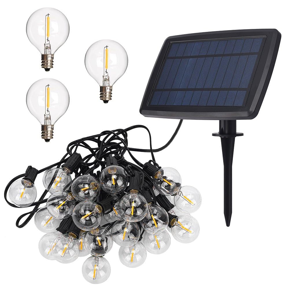 Tekled Black Tekled® Led Outdoor String Lights | 25 Led G40 Decorative Bulbs | Waterproof Indoor Outdoor 25Ft With Solar Panel | Warm White 4 Modes | For Patio Garden Backyard Home Christmas Tree Party Terrace