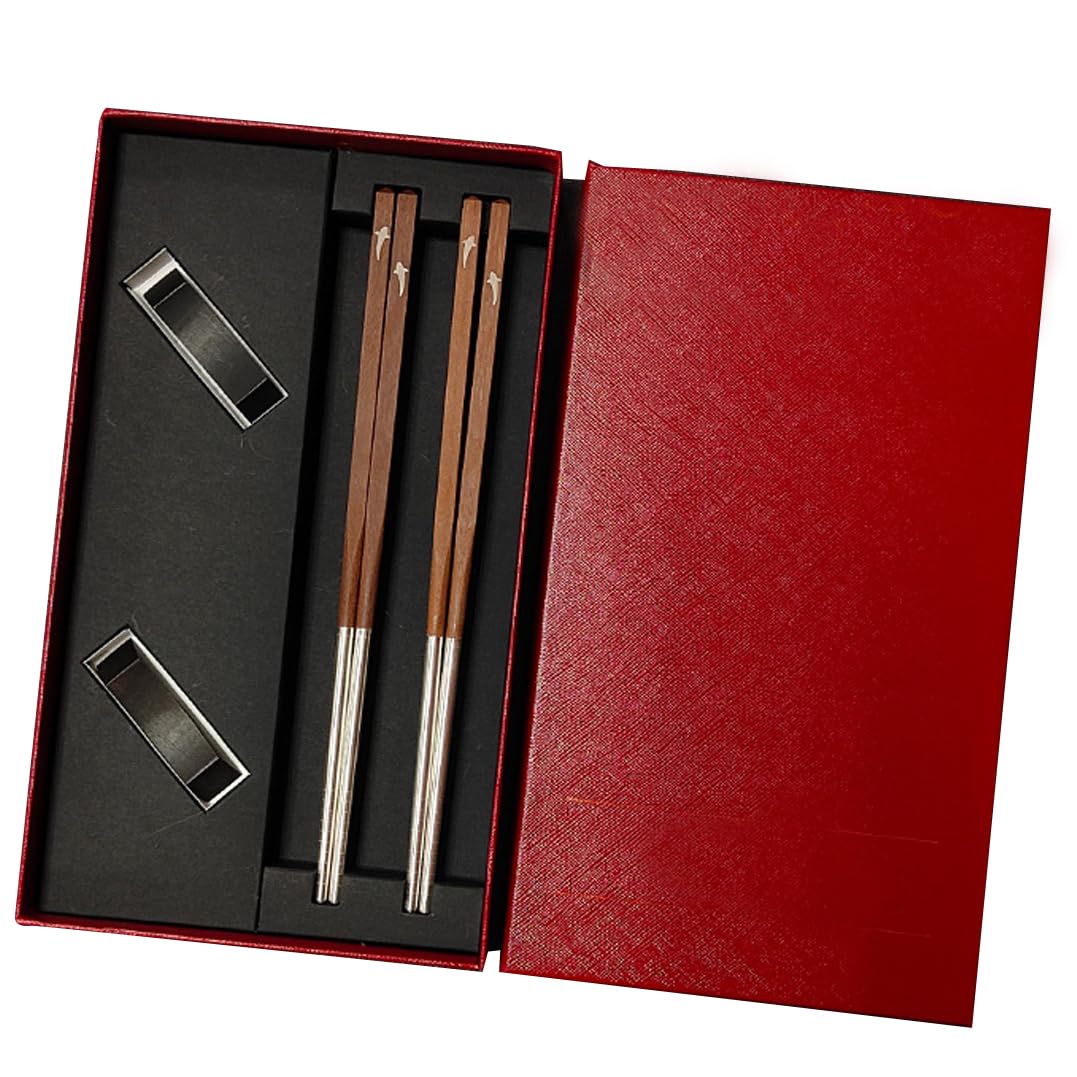 Baguettes en Bois de qualité supérieure, Coffret Cadeau en Argent Sterling, Baguettes réutilisables en Forme de Hulu, Baguettes antidérapantes de Haute qualité en Argent 999, Style(T)