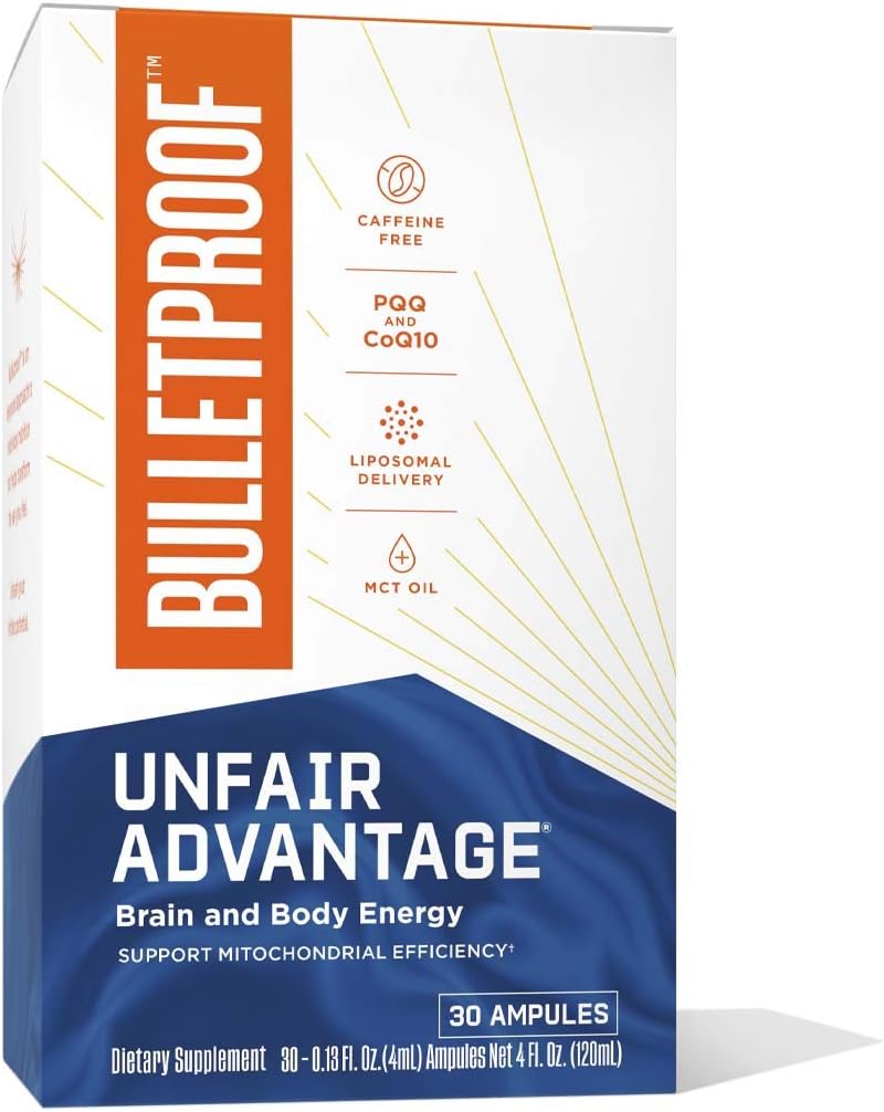 Bulletproof Unfair Advantage Ampules, 30 Count, Caffeine-Free Supplement for Brain and Body Energy