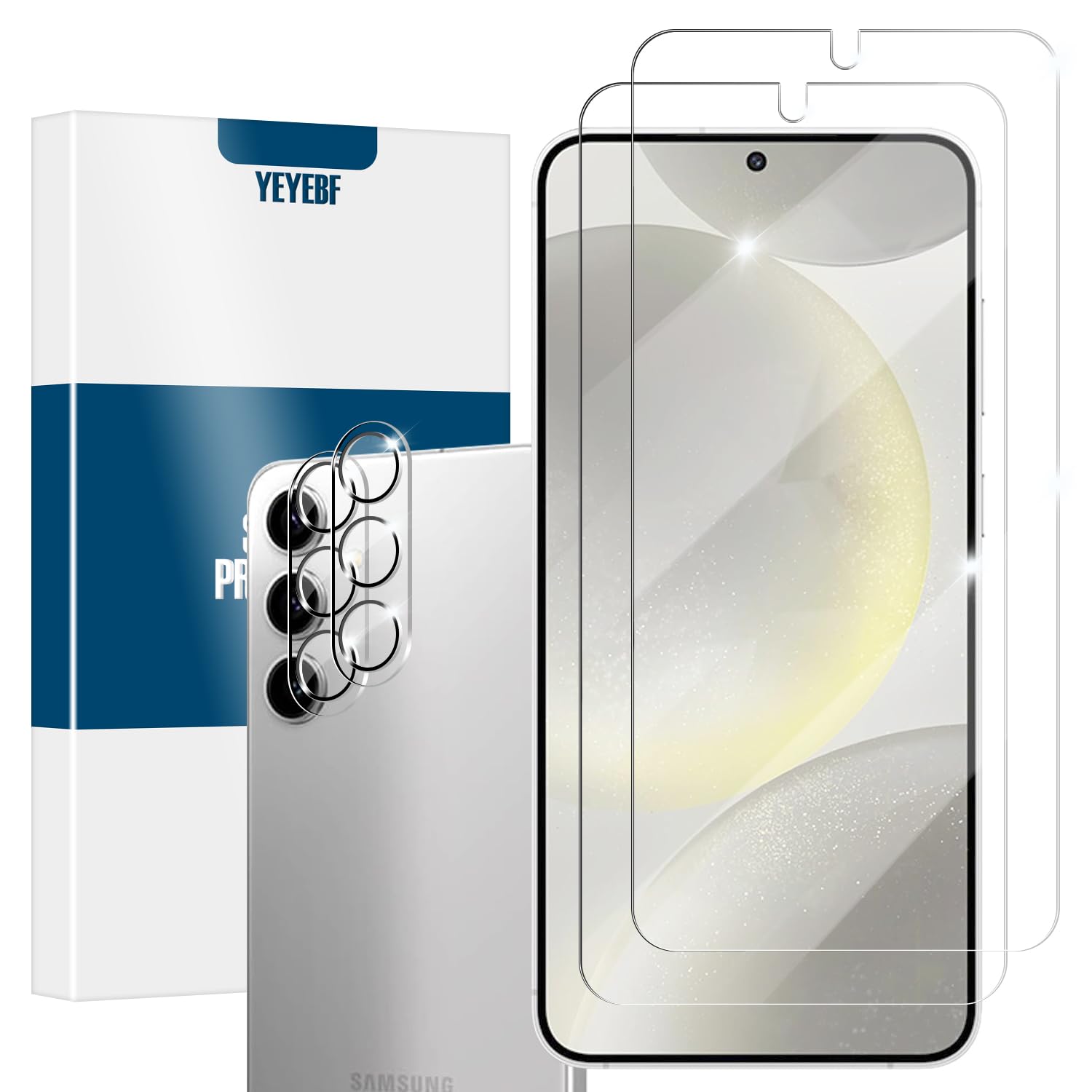 YEYEBF Galaxy S24 Screen Protector + Camera Lens Protector, [2 +2 Pack] [Ultrasonic Fingerprint Unlock] [Case Friendly] Full Coverage Tempered Glass