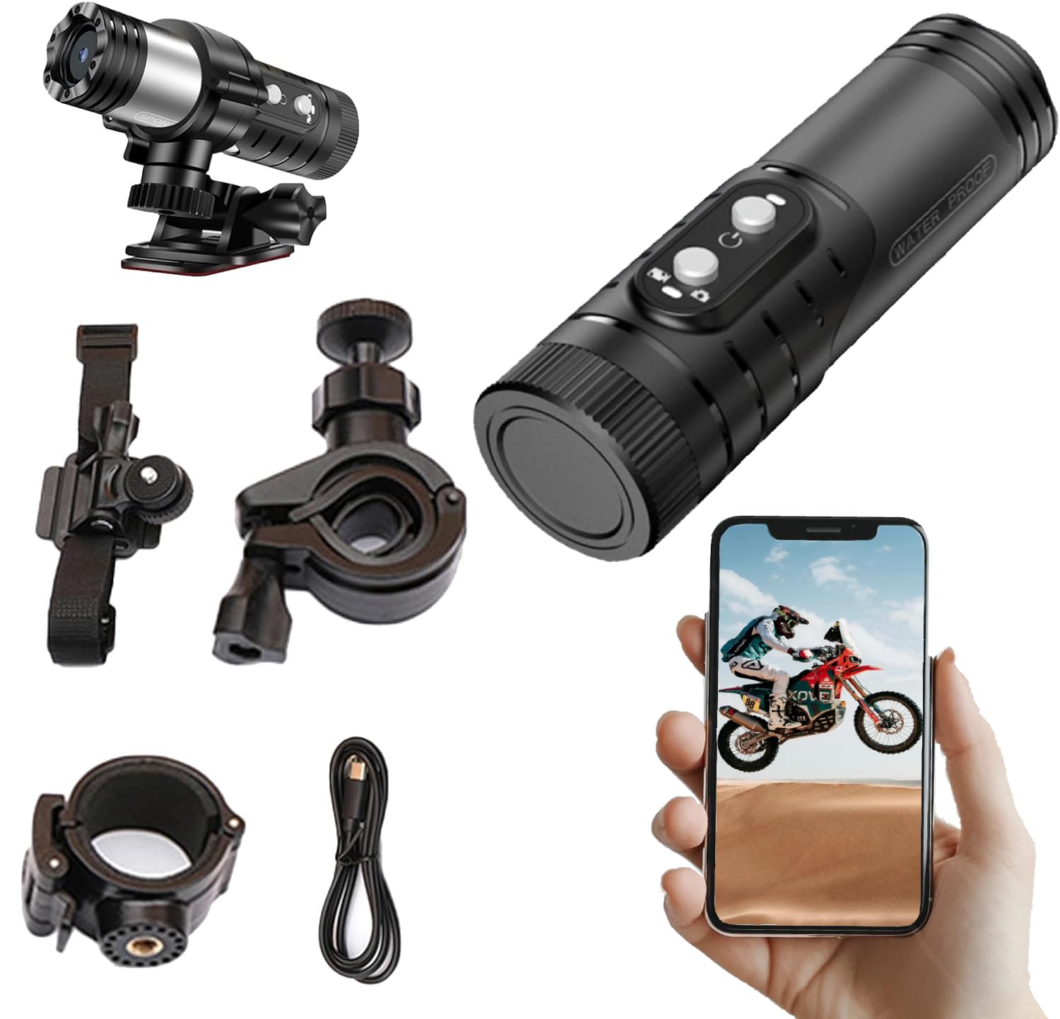 TKMARS Action Camera, 1080P Wifi Helmet Camera Electronic Image EIS Stabilization and Waterproof 1600 mAh Long-lasting Battery Life Motorbike Bike Helmet Camera TF Supports 265G for Climbing Riding