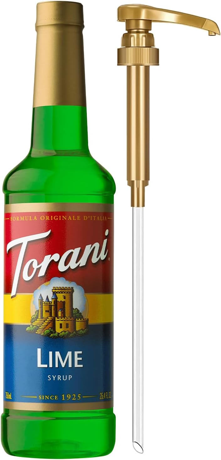 Lime Syrup for Drinks, Flavoring for Iced Tea, Limeade, and Sodas, Pump Included, 25.4 Oz