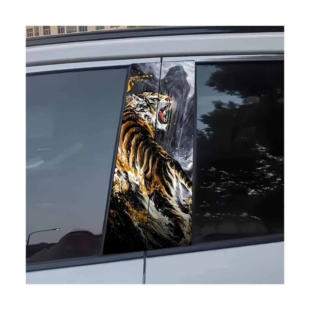 Bertdcx One Color Majestic Forest Tiger Pattern Car Door Post Sticker With Gold Decoration Auto Parts