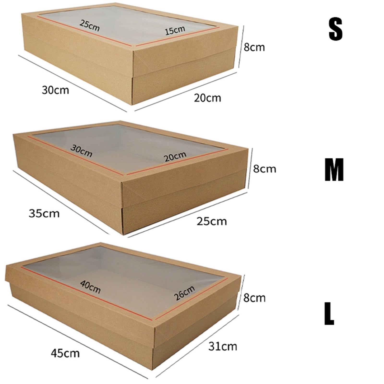Caja Tarta de Cartón Con Ventana Transparente Caja de papel Kraft desechable for Picnic, ventana transparente, recipiente for comida, pastel fruta, dulces, 2/4/6 Uds(M,6pcs)