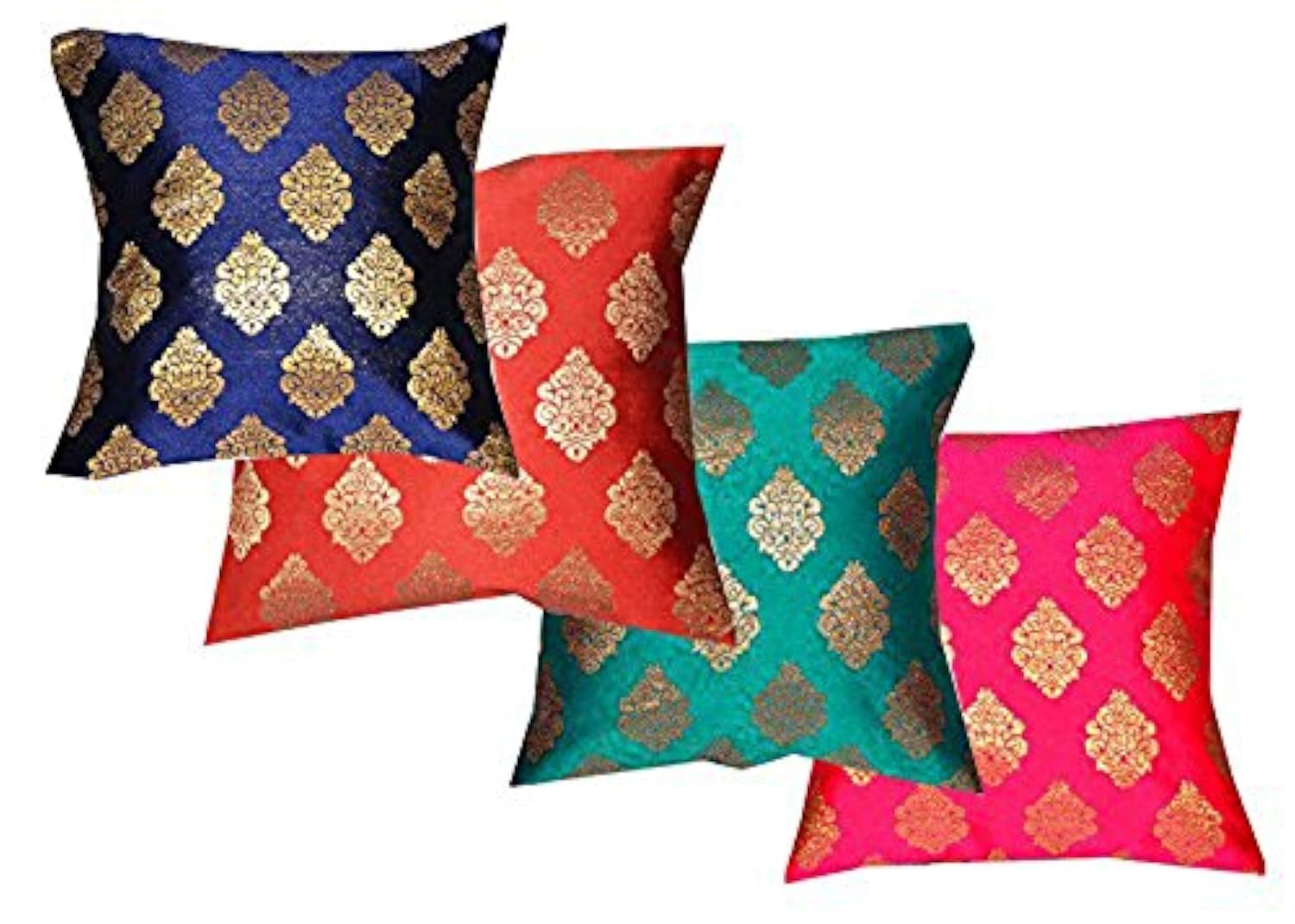 Polyester Blend Dopian Silk 16x16-inch Cushion Cover (Multicolour) - Set of 4