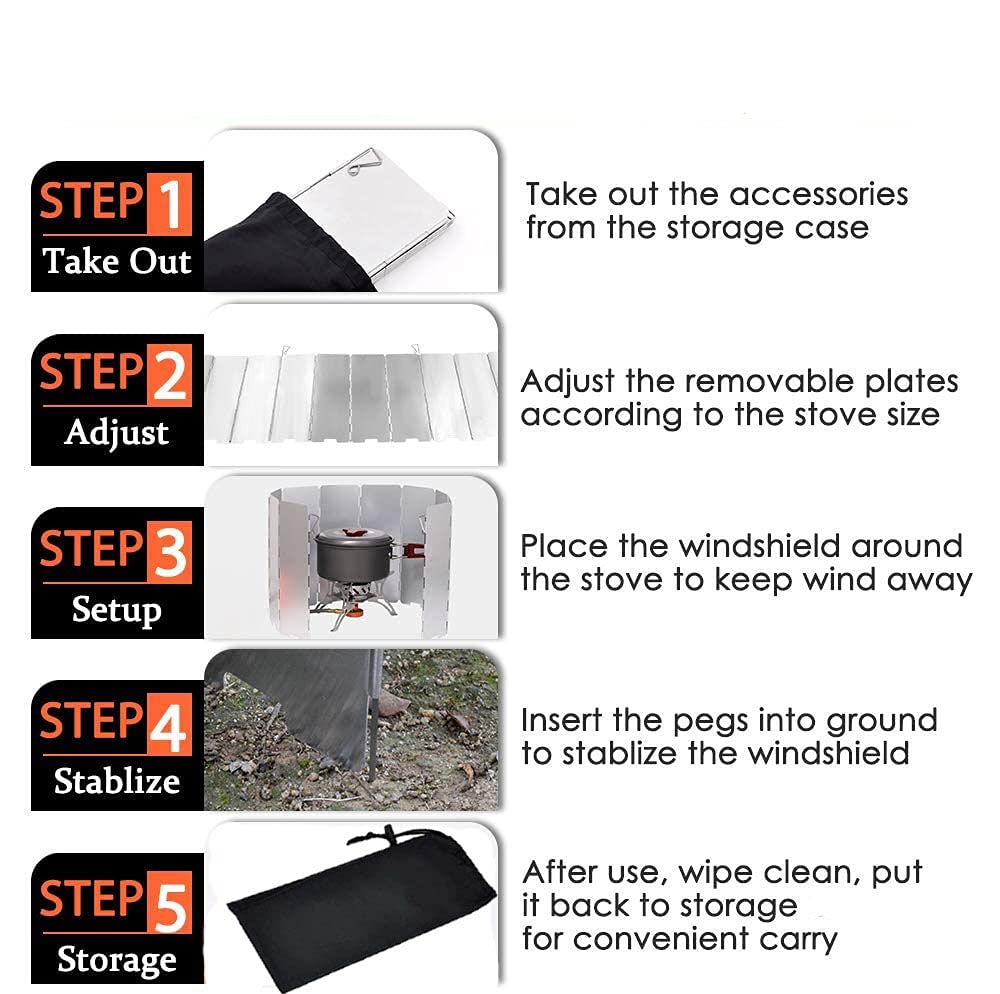10 Plaques Pare-Brise de Camping, Pare-Vent Pliable en Alliage d'aluminium, Camp Réchauds Pare-Brise Outdoor avec Loquet, Portable Pare-Vent Cuisine pour Barbecue Pique-Nique