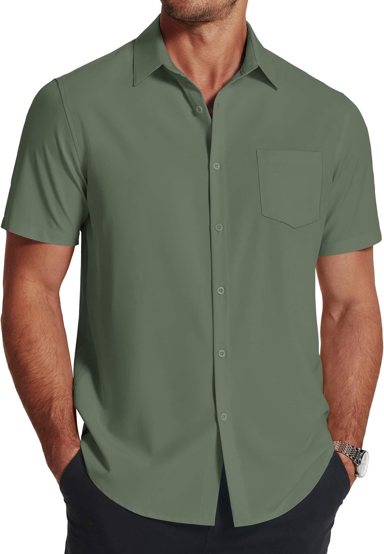 COOFANDYMen's Short Sleeve Dress Shirts Wrinkle Free Regular Fit Dress Shirt Textured Casual Button Down Shirts with Pocket