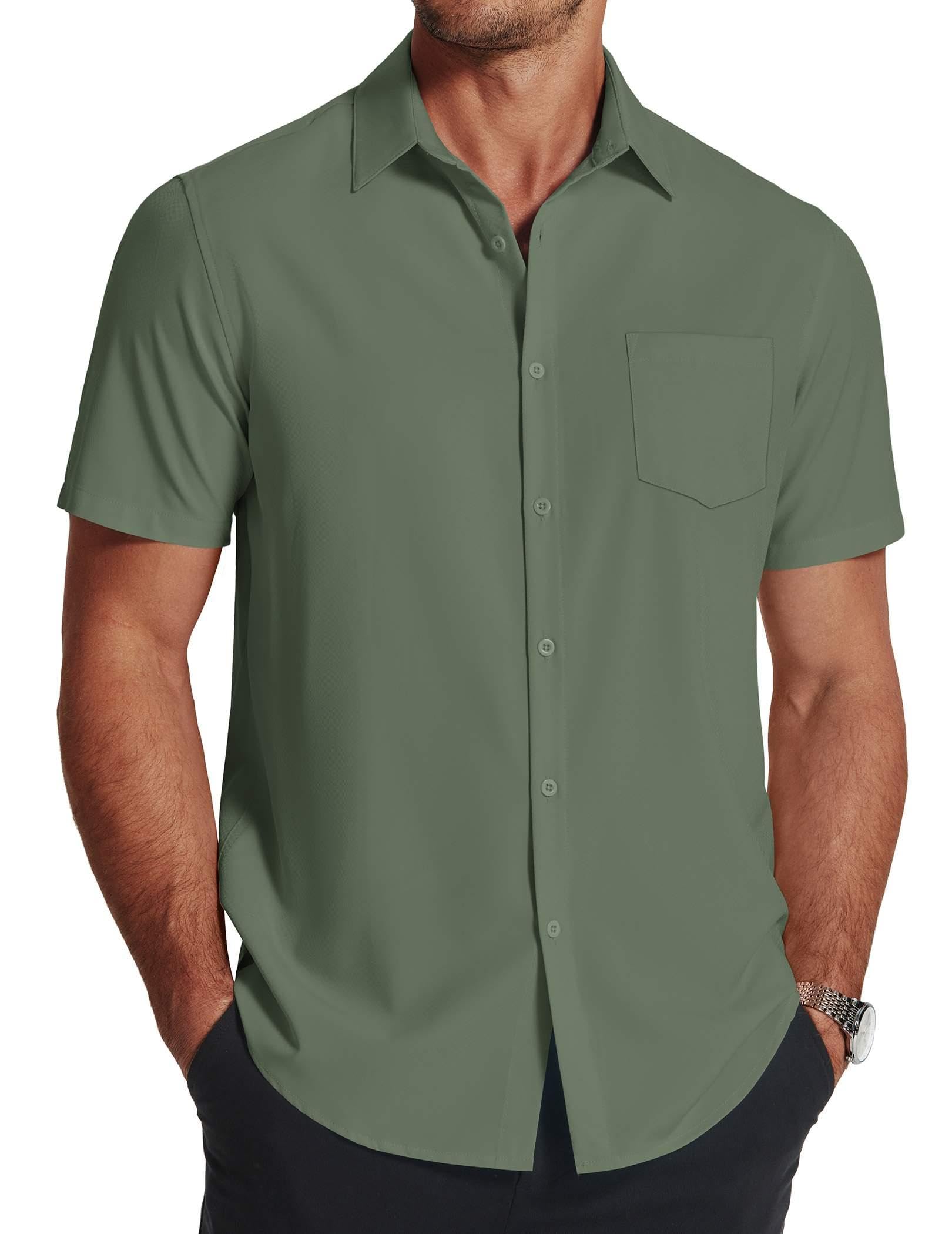 COOFANDYMen's Short Sleeve Dress Shirts Wrinkle Free Regular Fit Dress Shirt Textured Casual Button Down Shirts with Pocket