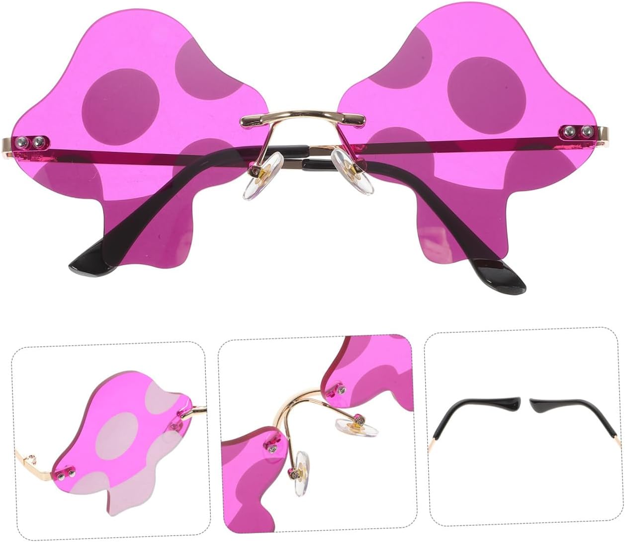COLLBATH Mushroom-shaped Rimless Sunglasses Women Stylish Party Glasses Gold Frame Purple Red Casual Eyewear for Adults