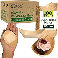 Dtocs 100 Pack Disposable Wooden Boat Plates 80mm - Biodegradable Eco-Friendly Serving Boats for Sushi, Desserts, Dips, Sauces - Plastic Free Alternative