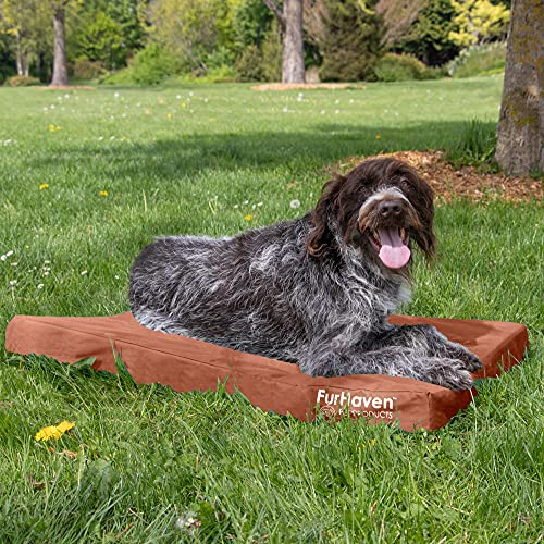 Image of Furhaven Water-Resistant Orthopedic Dog Bed for Large /Medium Dogs w / Removable Washable Cover, For Dogs Up to 55 lbs - Indoor /Outdoor Logo Print Oxford Polycanvas Mattress - Chestnut, Large