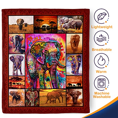 Elephant Blanket Gifts For Women Kids Adults Boys Men Elephant Lovers Home Bedroom Living Room Decor Soft Throw Plush Cozy Bed Couch Fleece Birthday Lightweight Blanket 50"X60" #TOP4