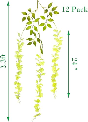 Miniatura 2 de Paquete de 12 flores artificiales de seda, glicinia, vid de ratta, flores colgantes (verde)